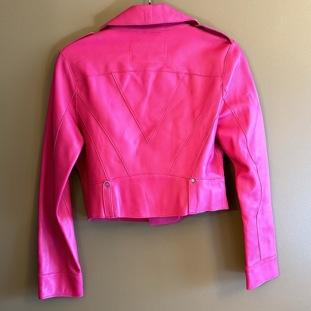 BCBGmaxazria hot pink lamb leather moto jacket XS - Picture 5 of 7